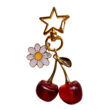 Handmade Cherry Flower Pendant Keychain Lightweight-Dark Red