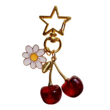 Handmade Cherry Flower Pendant Keychain Stylish Key Holder-Red