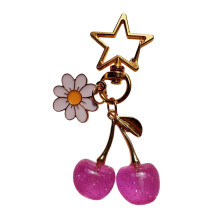 Handmade Cherry Flower Pendant Keychain Stylish Key-Purple