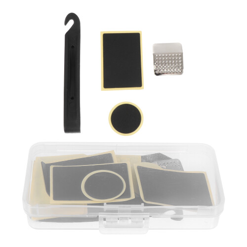 set strumenti per riparazione bici con toppe e