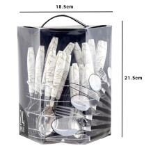 (Default) New 24Pc Stainless Steel Cutlery Set White & Gold Marble design with Holder/ Basket