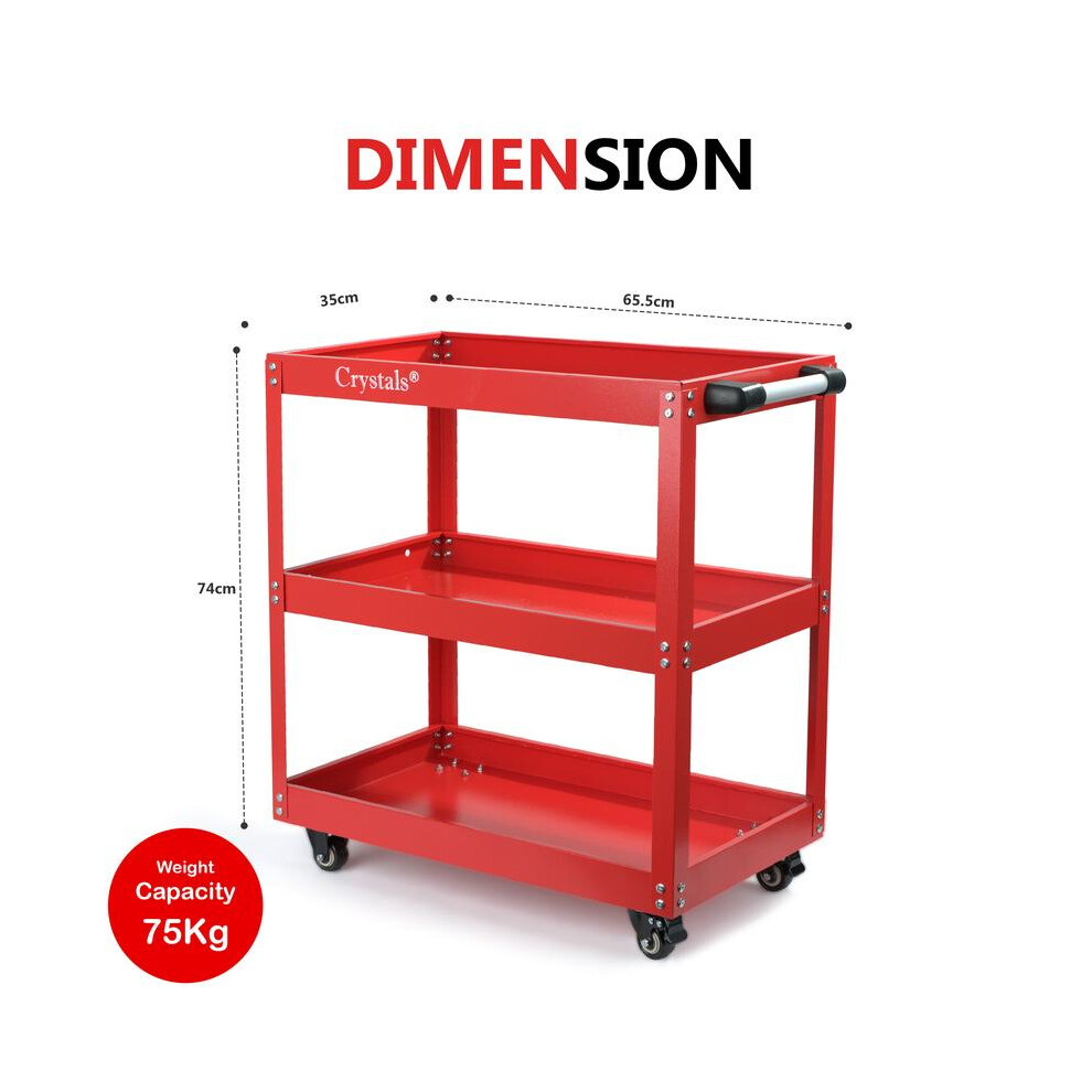 () Crystals Heavy Duty Tool Trolley With 3-Tier Wheel Cart For Garage And Workshop Storage, Diy Red/Black 5021832494572