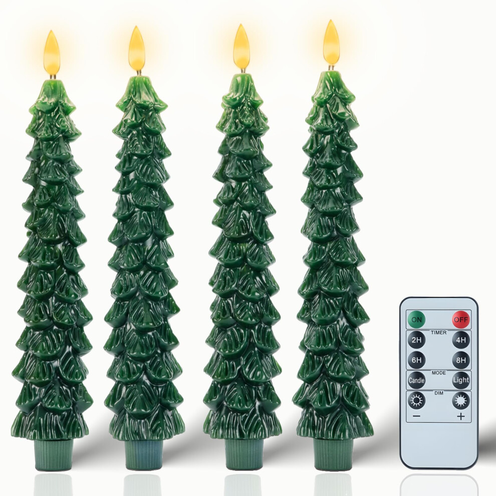 Christmas Decorations Indoor - 4 PCS Christmas Tree Candles with Remote and Timer - Flameless Christmas Taper Candles - Battery Perated Gree-image-OPC-PKGKQYY-NEW