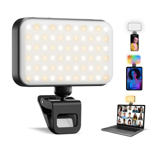 91 LED RGB Φως Selfie, Επαναφορτιζόμενο Φως Τηλεφώνου με Κλιπς, 3 Βασικές Λειτουργίες Φωτ