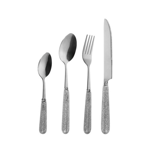 (Default) 24PC SILVER GLITTER CUTLERY SET WITH STAND