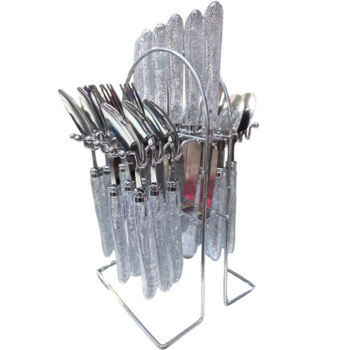 (Default) 24PC SILVER GLITTER CUTLERY SET WITH STAND 1