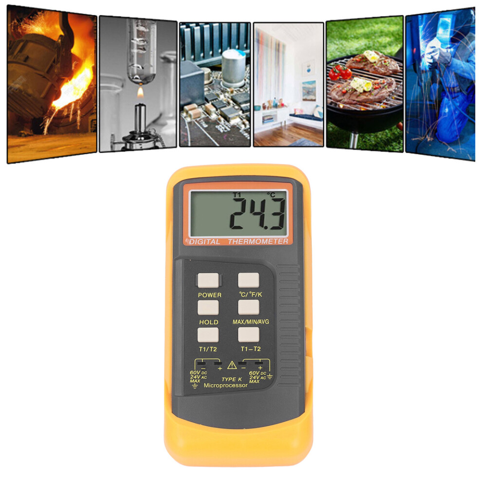 Digital Thermocouple Thermometer 4 Channels, Dual Metal K Type, LCD Display
