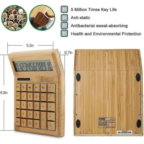Calculadora de mesa funcional com energia solar e bambu, com visor grande de 12 dígitos 1
