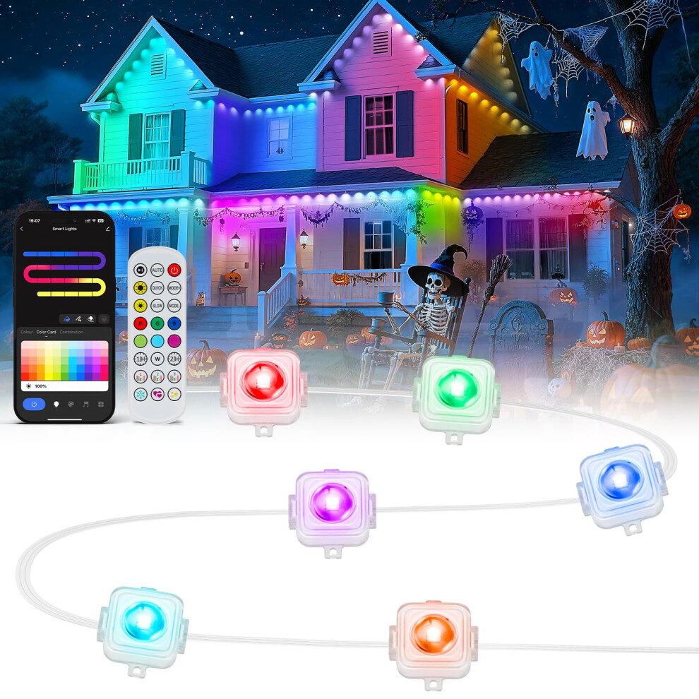 ï¼Whiteï¼Permanent Outdoor Lights, 100ft Smart Eave Lights with 72 LED Lights, IP67 Waterproof, App Control, DIY RGB+IC Light for House Hall-image-OPC-PKGKQXR-NEW
