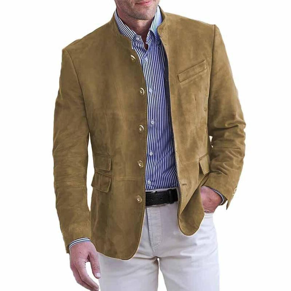 (XXXL, khaki) Men's Suede Texture Casual Blazer Jacket-image-OPC-PKGMH5W-NEW