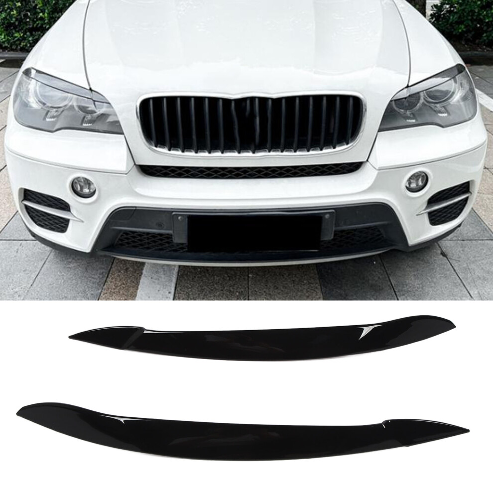Pair Headlight Eyebrow Trim For X5 E70 2008-2013 Glossy Black 4661349576708