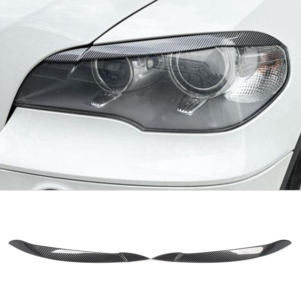 Pair Headlight Eyebrow Trim For X5 E70 2008-2013 Carbon Fiber Style 8701349576714