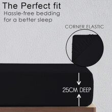 (Black, Double ) Ultra-Soft 25cm Deep Microfiber Fitted Sheet – Available in 16 Colors and 4 Sizes – Wrinkle-Resistant, Hypoallergenic, and Easy Care Bed