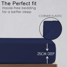 (Navy, Double ) Ultra-Soft 25cm Deep Microfiber Fitted Sheet – Available in 16 Colors and 4 Sizes – Wrinkle-Resistant, Hypoallergenic, and Easy Care Bed