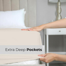 (Cream, Super King) Ultra-Soft 25cm Deep Microfiber Fitted Sheet – Available in 16 Colors and 4 Sizes – Wrinkle-Resistant, Hypoallergenic, and Easy Care Bed