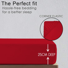 (Red, Double ) Ultra-Soft 25cm Deep Microfiber Fitted Sheet – Available in 16 Colors and 4 Sizes – Wrinkle-Resistant, Hypoallergenic, and Easy Care Bed
