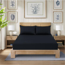 (BLACK, King ) CHARKHAH LONDON 40cm Extra Deep Polycotton Fitted Bed Sheets - Soft 12 Colors Available
