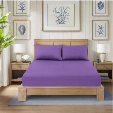 (PURPLE, Single ) CHARKHAH LONDON 40cm Extra Deep Polycotton Fitted Bed Sheets - Soft 12 Colors Available