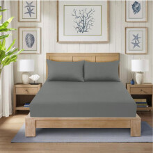 (GREY, King ) CHARKHAH LONDON 40cm Extra Deep Polycotton Fitted Bed Sheets - Soft 12 Colors Available