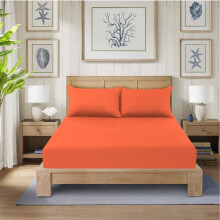 (ORANGE, Double ) CHARKHAH LONDON 40cm Extra Deep Polycotton Fitted Bed Sheets - Soft 12 Colors Available