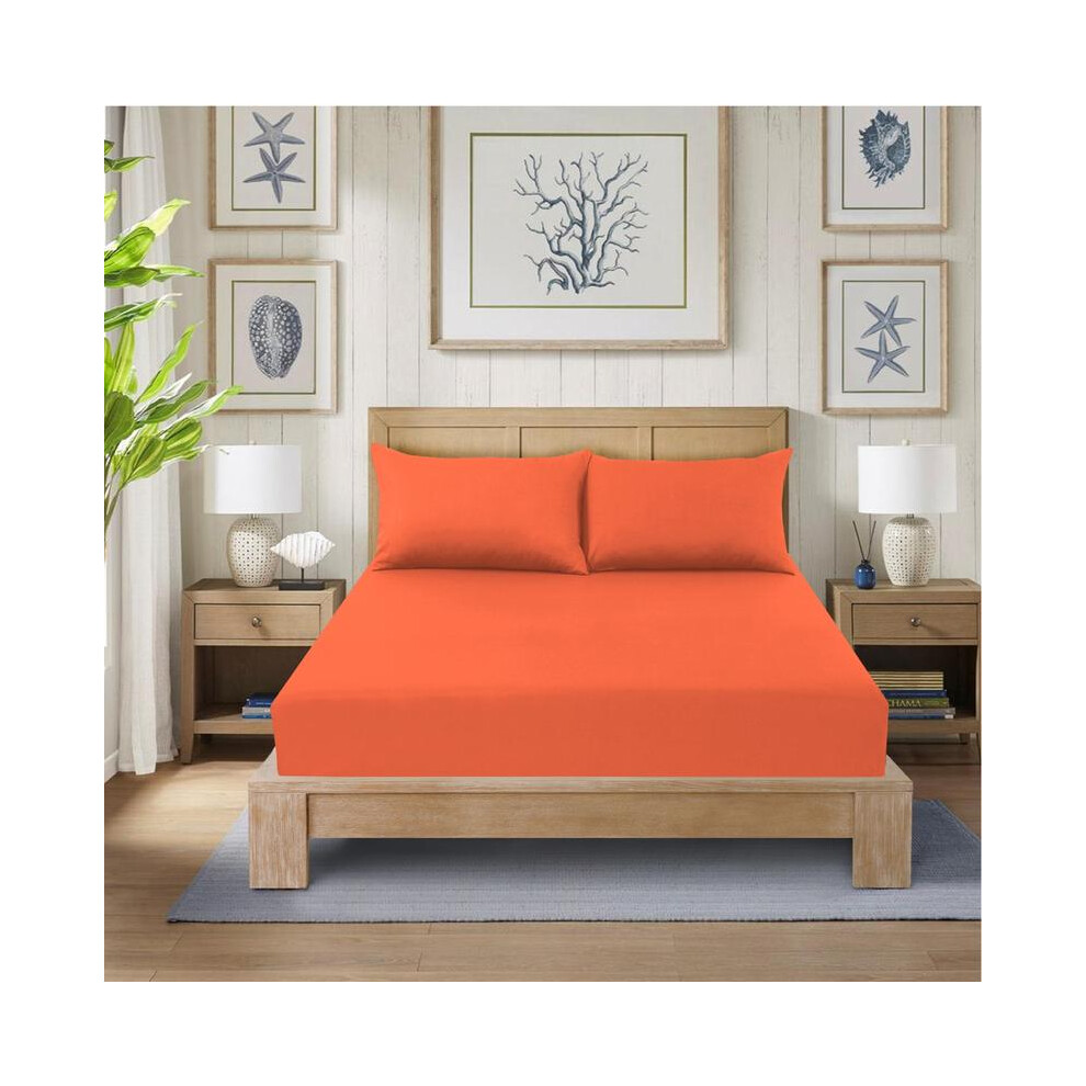 (ORANGE, Double ) CHARKHAH LONDON 40cm Extra Deep Polycotton Fitted Bed Sheets - Soft 12 Colors Available-image-OPC-PKGMPV7-NEW