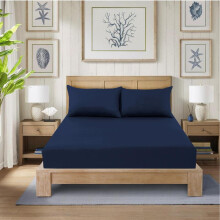 (NAVY-BLUE, King ) CHARKHAH LONDON 40cm Extra Deep Polycotton Fitted Bed Sheets - Soft 12 Colors Available