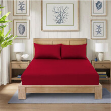(RED, Double ) CHARKHAH LONDON 40cm Extra Deep Polycotton Fitted Bed Sheets - Soft 12 Colors Available