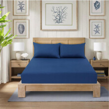 (ROYAL-BLUE, Double ) CHARKHAH LONDON 40cm Extra Deep Polycotton Fitted Bed Sheets - Soft 12 Colors Available