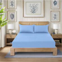 (SKY-BLUE, Super King) CHARKHAH LONDON 40cm Extra Deep Polycotton Fitted Bed Sheets - Soft 12 Colors Available