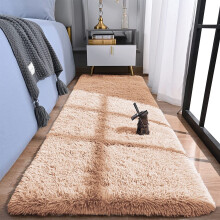 (Small Runner (80x150cm), Beige Shaggy Rug) Non Slip Shaggy Rugs & Printed Runner Soft Fluffy Carpets for Bedroom, Kitchen & Hallway