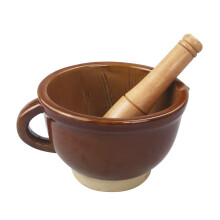 Mortar and Pestle Set Brown Ceramic Pottery Medium With Pouring Lip Garlic Peeler Guacamole Bowl Spice Pepper Grinder