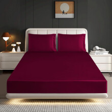 (BURGUNDY, DOUBLE) CHARKHAH Satin Fitted Sheet Set with 2 Pillowcases - Ultra-Soft, Deep Pockets, Machine Washable
