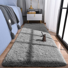 (Small Runner (80x150cm), Grey Shaggy Rug) Non Slip Shaggy Rugs & Printed Runner Soft Fluffy Carpets for Bedroom, Kitchen & Hallway