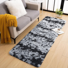 (Small Runner (80x150cm), Marble Grey Shaggy Rug) Non Slip Shaggy Rugs & Printed Runner Soft Fluffy Carpets for Bedroom, Kitchen & Hallway