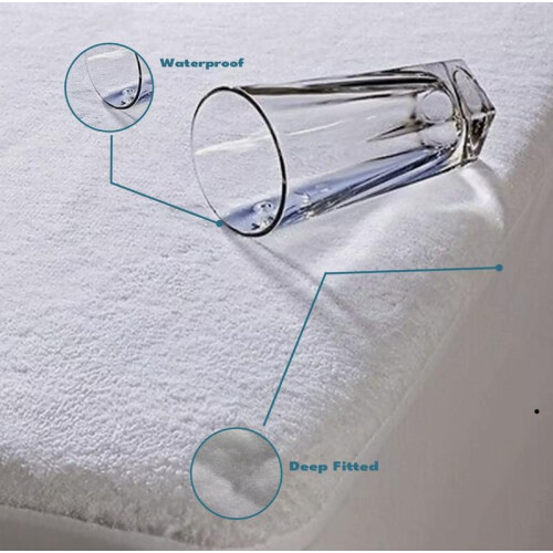 (Single) Luxury Waterproof Terry Towelling Fitted Mattress Bed Protector Cover 2