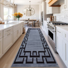 (Small Runner (80x150cm), Nico Grey Printed Rug) Non Slip Shaggy Rugs & Printed Runner Soft Fluffy Carpets for Bedroom, Kitchen & Hallway