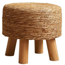 Pastoral Style Garden Low Stool, Handmade Rattan Ottoman, 28x28 cm Round Ottoman, Model A, No Installation Required