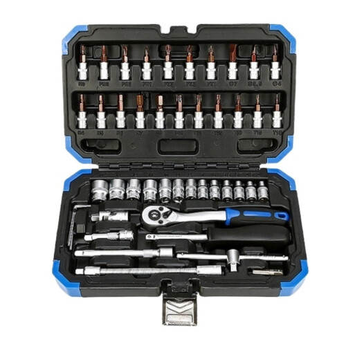 Car Tool Set 46-Piece Auto Repair Tool Kit With Plastic Toolbox Storage Case Socket Sets Ratchet Wrenches Hand Tool Kit