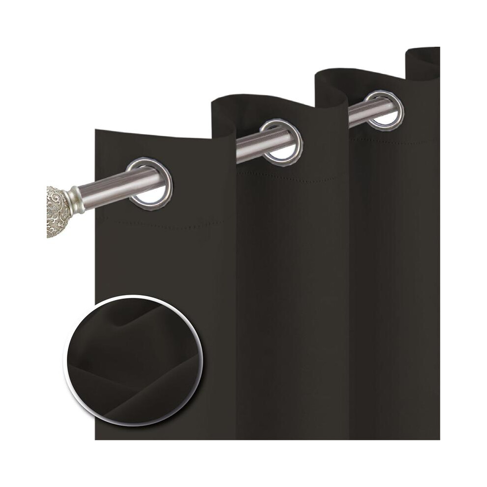 (Brown, 46" Width x 54" Drop) Premium Ready Made Eyelet Blackout Curtain - Energy Saving Thermal Insulation - Sleek Ring Top Design - Free Tie Backs I-image-OPC-PKGNC2X-NEW