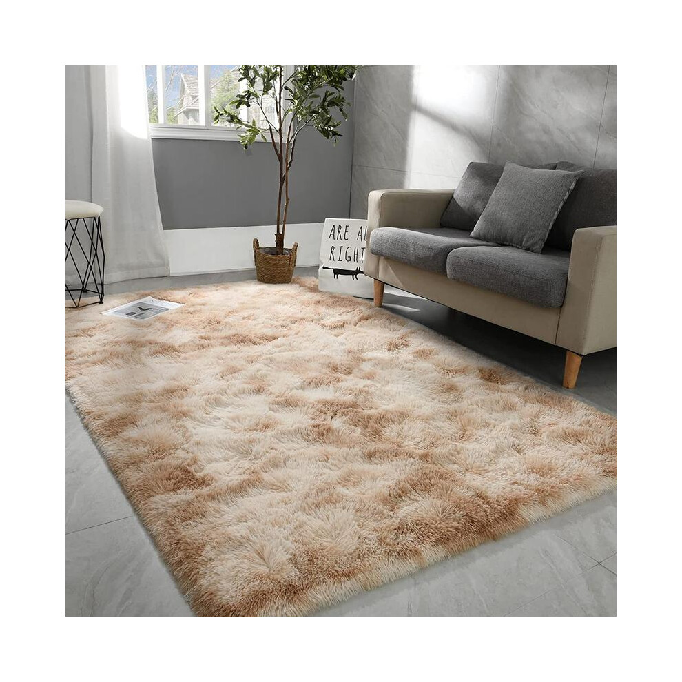 (Camel, 160Cmx230cm/63.00Inchx90.50inch) Solid Color Fluffy Rug, 1 Count Non-Slip Soft Plush Area Rug, Decorative Carpet For Home Living Room Bedroom 8011452283516