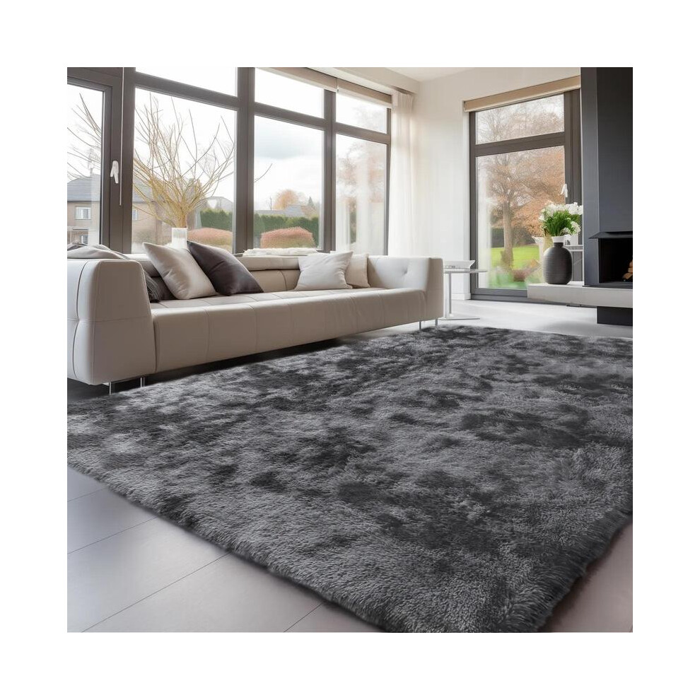 (Dark Gray, 140Cmx200cm/55.00Inchx78.70inch) Solid Color Fluffy Rug, 1 Count Non-Slip Soft Plush Area Rug, Decorative Carpet For Home Living Room Bedr 8011452283677