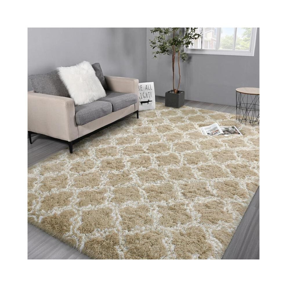 (Khaki Lantern, 160Cmx230cm/63.00Inchx90.50inch) Solid Color Fluffy Rug, 1 Count Non-Slip Soft Plush Area Rug, Decorative Carpet For Home Living Room 8011452283752
