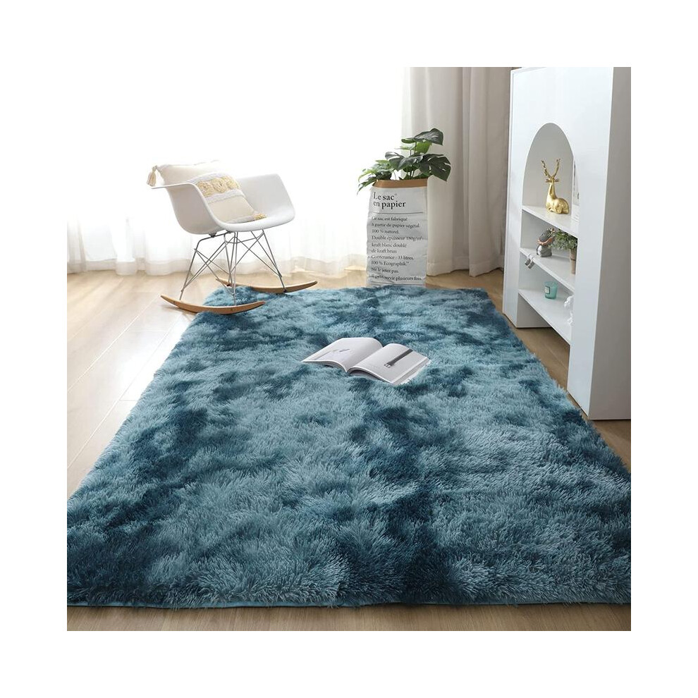 (Dark Blue, 160Cmx230cm/63.00Inchx90.50inch) Solid Color Fluffy Rug, 1 Count Non-Slip Soft Plush Area Rug, Decorative Carpet For Home Living Room Bedr 8011452283639