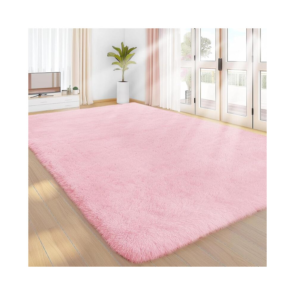 (Pink, 160Cmx230cm/63.00Inchx90.50inch) Solid Color Fluffy Rug, 1 Count Non-Slip Soft Plush Area Rug, Decorative Carpet For Home Living Room Bedroom S 8011452283875