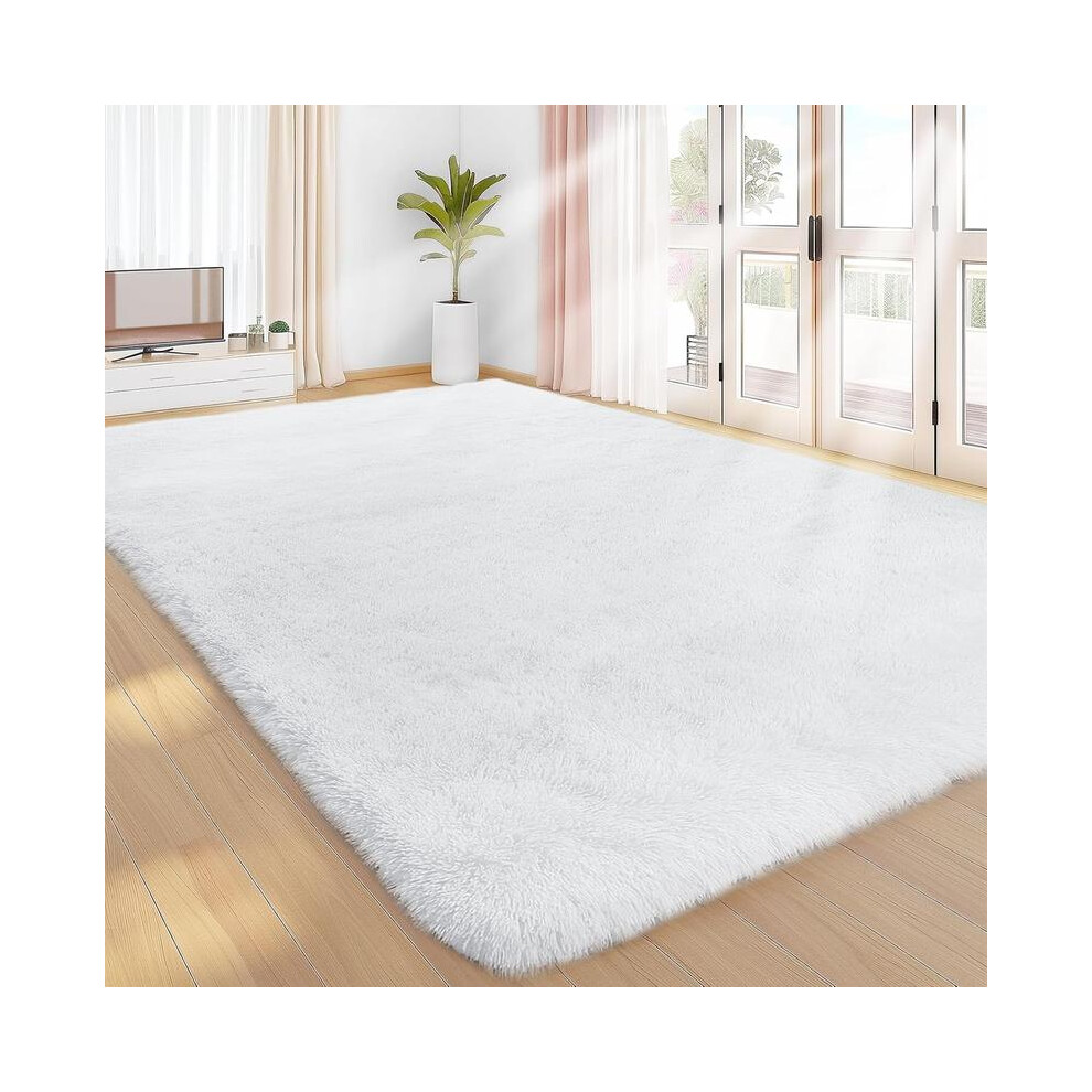 (White, 160Cmx230cm/63.00Inchx90.50inch) Solid Color Fluffy Rug, 1 Count Non-Slip Soft Plush Area Rug, Decorative Carpet For Home Living Room Bedroom 8011452283998