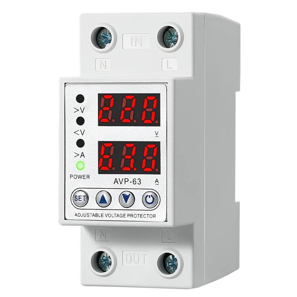 40A 63A 230V Adjustable Over Voltage Under Voltage Reclosing Protector Relay With Dual Display 2P Overcurrent Protection 9084446907452