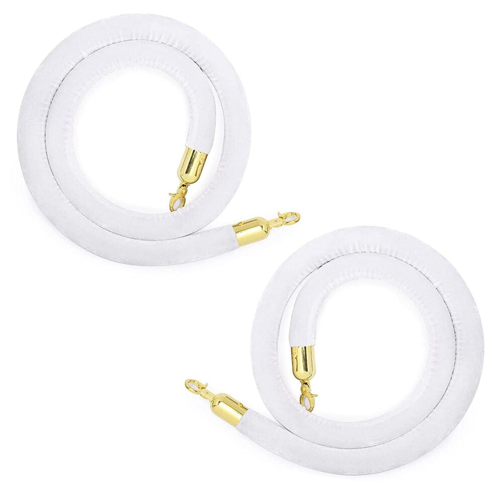 Velvet Stanchion Ropes, 2-Piece Set, White, 150 cm, Gold Hooks, Theaters Car Shows Hotels Banquets-image-OPC-PKGNDNX-NEW