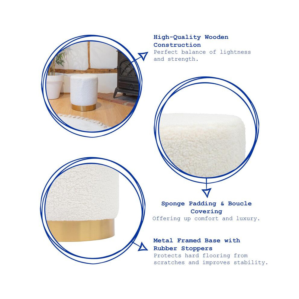 (Default) Harbour Housewares Round Boucle Footstool - H36 x D29cm - Cream-image-OPC-PKGNJWF-NEW