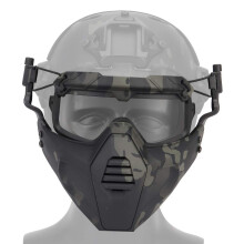Detachable Full Face Tactical Military Mask and Goggles Set Helmet-Attachment Compatible For Airsoft Paintball Skiing