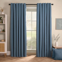 (Blue, 167cm width x 137cm drop) OHS Woven Texture Eyelet Curtains Soft Cosy Luxurious Home Living Room Bedroom Decor Fully Lined Blackout Window Dressing